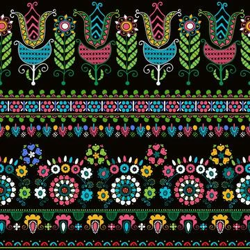 Seamless pattern design inspired by traditional Hungarian embroidery Stock Illustration
