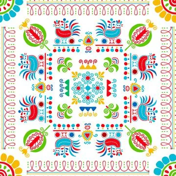 Seamless pattern design inspired by traditional Hungarian embroidery Stock Illustration