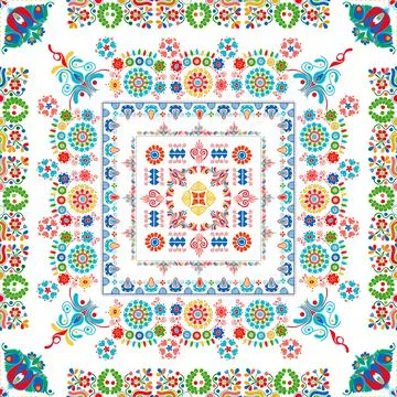Seamless pattern design inspired by traditional Hungarian embroidery Stock Illustration