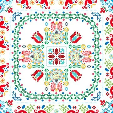 Seamless pattern design inspired by traditional Hungarian embroidery Stock Illustration