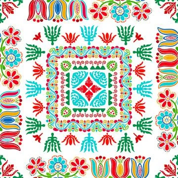 Seamless pattern design inspired by traditional Hungarian embroidery Stock Illustration