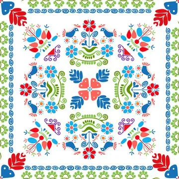 Seamless pattern design inspired by traditional Hungarian embroidery Stock Illustration