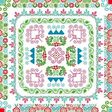 Seamless pattern design inspired by traditional Hungarian embroidery Stock Illustration