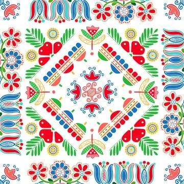 Seamless pattern design inspired by traditional Hungarian embroidery Stock Illustration