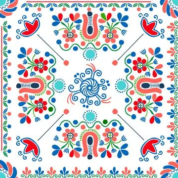 Seamless pattern design inspired by traditional Hungarian embroidery Stock Illustration