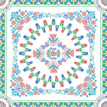 Seamless pattern design inspired by traditional Hungarian embroidery Stock Illustration