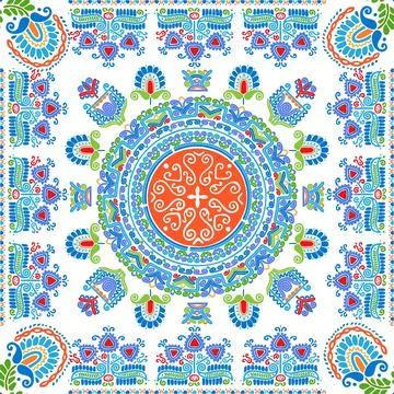 Seamless pattern design inspired by traditional Hungarian embroidery Stock Illustration