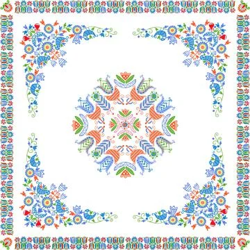Seamless pattern design inspired by traditional Hungarian embroidery Stock Illustration