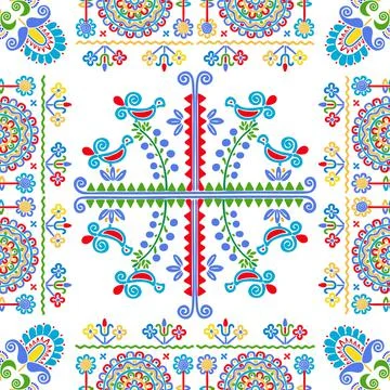 Seamless pattern design inspired by traditional Hungarian embroidery Stock Illustration
