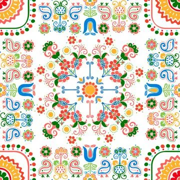 Seamless pattern design inspired by traditional Hungarian embroidery Stock Illustration