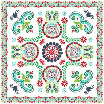 Seamless pattern design inspired by traditional Hungarian embroidery Stock Illustration