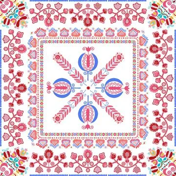 Seamless pattern design inspired by traditional Hungarian embroidery Stock Illustration