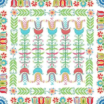 Seamless pattern design inspired by traditional Hungarian embroidery Stock Illustration