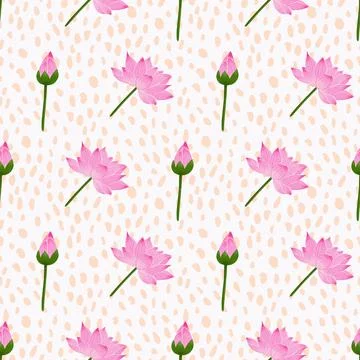 Seamless pattern design of lotus flowers on white background Stock Illustration
