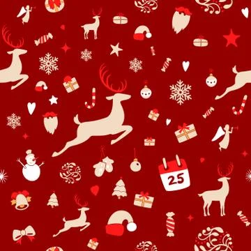 Seamless pattern design. Merry Christmas card decoration. Happy Stock Illustration
