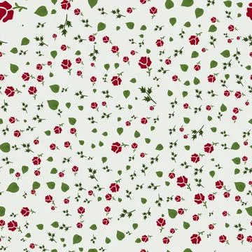 Seamless pattern design of minimalist red roses on neutral background Stock Illustration