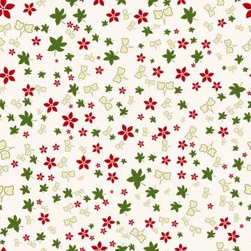 Seamless pattern design with red floral elements and on neutral background Stock Illustration