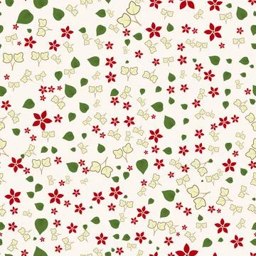 Seamless pattern design with red flowers and foliage on neutral background Illustrazione stock