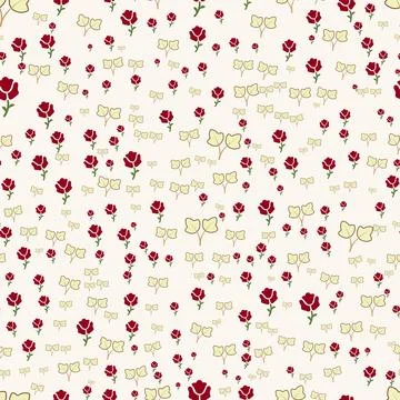 Seamless pattern design of red rose blossoms and bows on neutral background イラスト素材