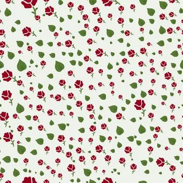 Seamless pattern design of red roses and green leafy on neutral background 스톡 일러스트