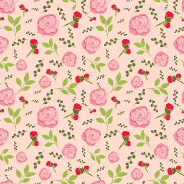 Seamless pattern design roses and leaves on beige Stock Illustration