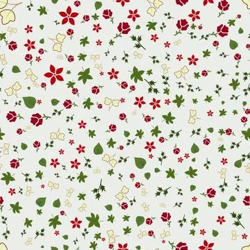 Seamless pattern design of roses and botanical motifs on neutral background Stock Illustration