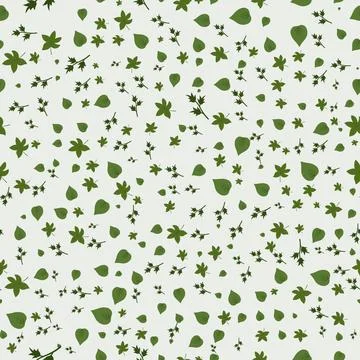 Seamless pattern design with scattered green leaves on neutral background Stock Illustration