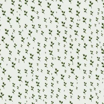 Seamless pattern design of small green sprigs on neutral background Stock Illustration