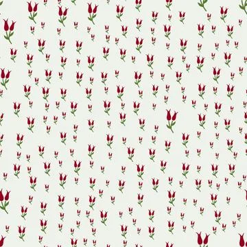 Seamless pattern design of small red tulip buds on neutral background Ilustração Stock