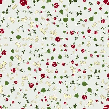 Seamless pattern design of small red rosebuds and leaves on neutral backgroun 스톡 일러스트