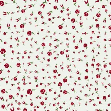 Seamless pattern design of small red roses and buds on neutral background Stock Illustration