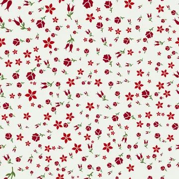 Seamless pattern design with small red roses and floral on neutral background 스톡 일러스트