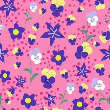 Seamless pattern design spring flowers on pink background Stock Illustration