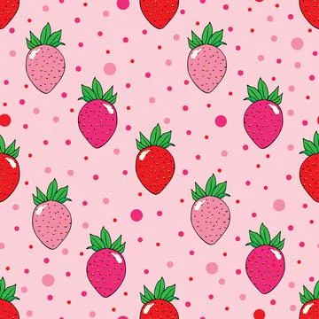 Seamless pattern design with strawberries on pink background Stock Illustration