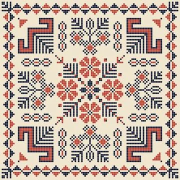 Seamless pattern design with traditional Palestinian embroidery motif Stock Illustration
