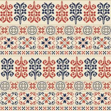 Seamless pattern design with traditional Palestinian embroidery motif Stock Illustration