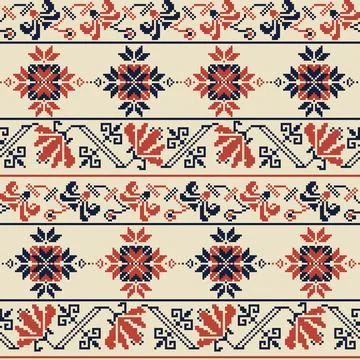Seamless pattern design with traditional Palestinian embroidery motif Stock Illustration