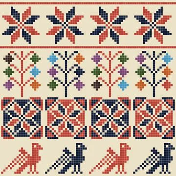 Seamless pattern design with traditional Palestinian embroidery motif Stock Illustration