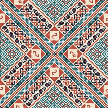 Seamless pattern design with traditional Palestinian embroidery motif Stock Illustration