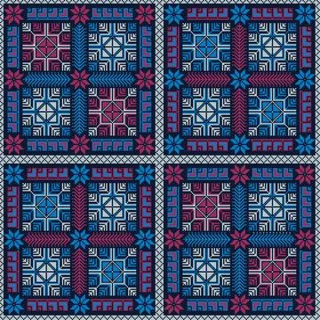 Seamless pattern design with traditional Palestinian embroidery motif Stock Illustration