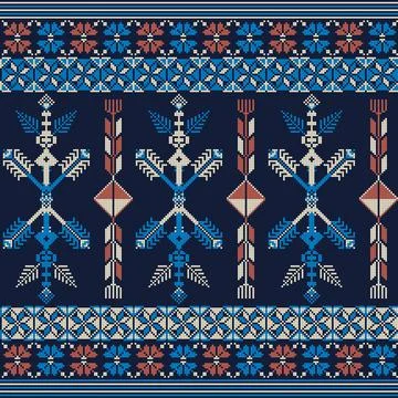 Seamless pattern design with traditional Palestinian embroidery motif イラスト素材