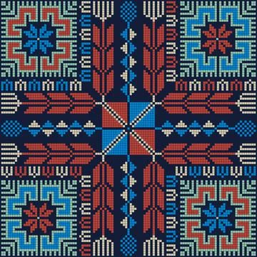 Seamless pattern design with traditional Palestinian embroidery motif Stock Illustration