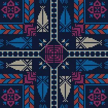 Seamless pattern design with traditional Palestinian embroidery motif イラスト素材