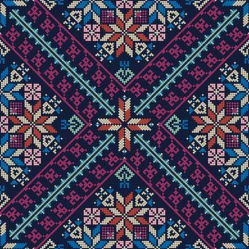 Seamless pattern design with traditional Palestinian embroidery motif Stock Illustration