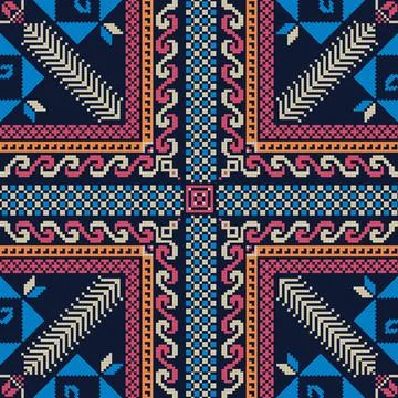 Seamless pattern design with traditional Palestinian embroidery motif 스톡 일러스트