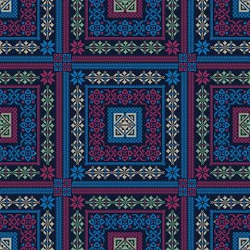 Seamless pattern design with traditional Palestinian embroidery motif イラスト素材