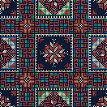 Seamless pattern design with traditional Palestinian embroidery motif Stock Illustration