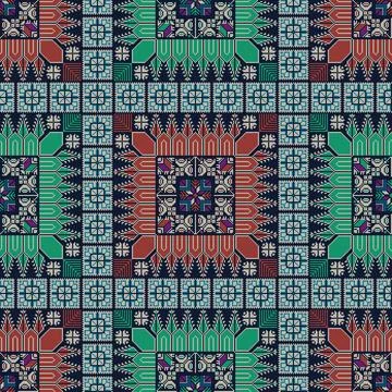 Seamless pattern design with traditional Palestinian embroidery motif Stock Illustration