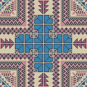 Seamless pattern design with traditional Palestinian embroidery motif Ilustración de archivo