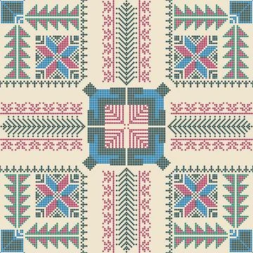 Seamless pattern design with traditional Palestinian embroidery motif 스톡 일러스트